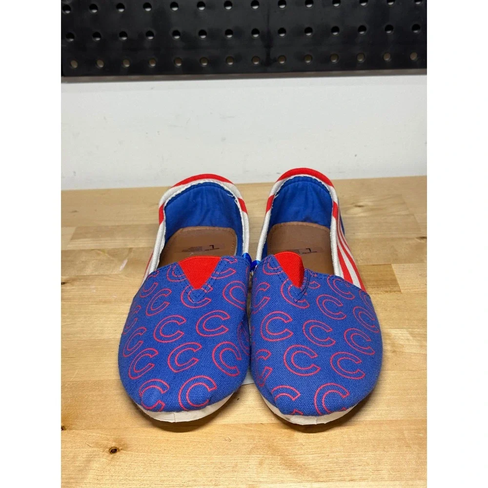 Chicago Cubs MLB Womens Canvas Slip On Shoes Blue‎ Red Stripes Team Beans Large